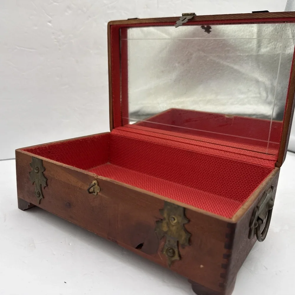 Vtg 1940s50s Pilliod Wooden Rectangular Chest/jewelry Box Brass Hardware MCM